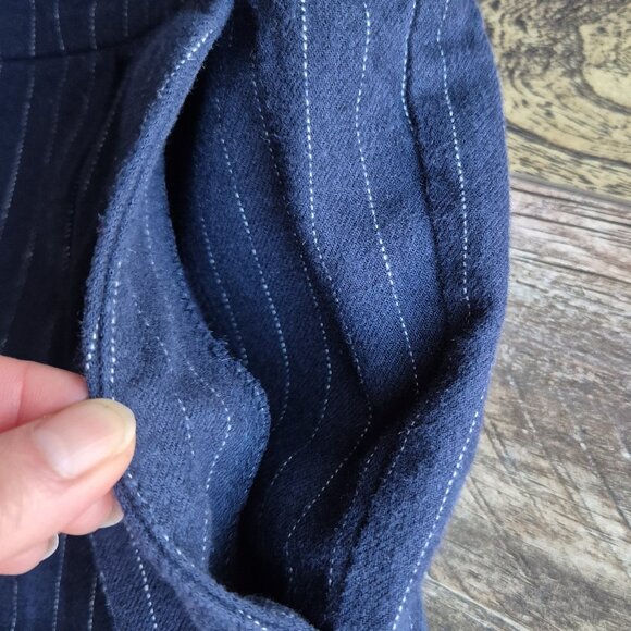 Madewell Pleated Track Trousers Cotton Linen Wool Blend Blue Pinstripe - Picture 8 of 15